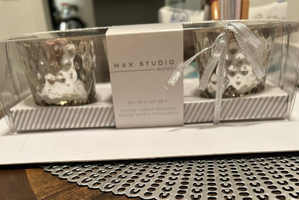New In Box- Max Studio Home Sealed 3 Pack VOTIVE Candle Holders Silver & Gold